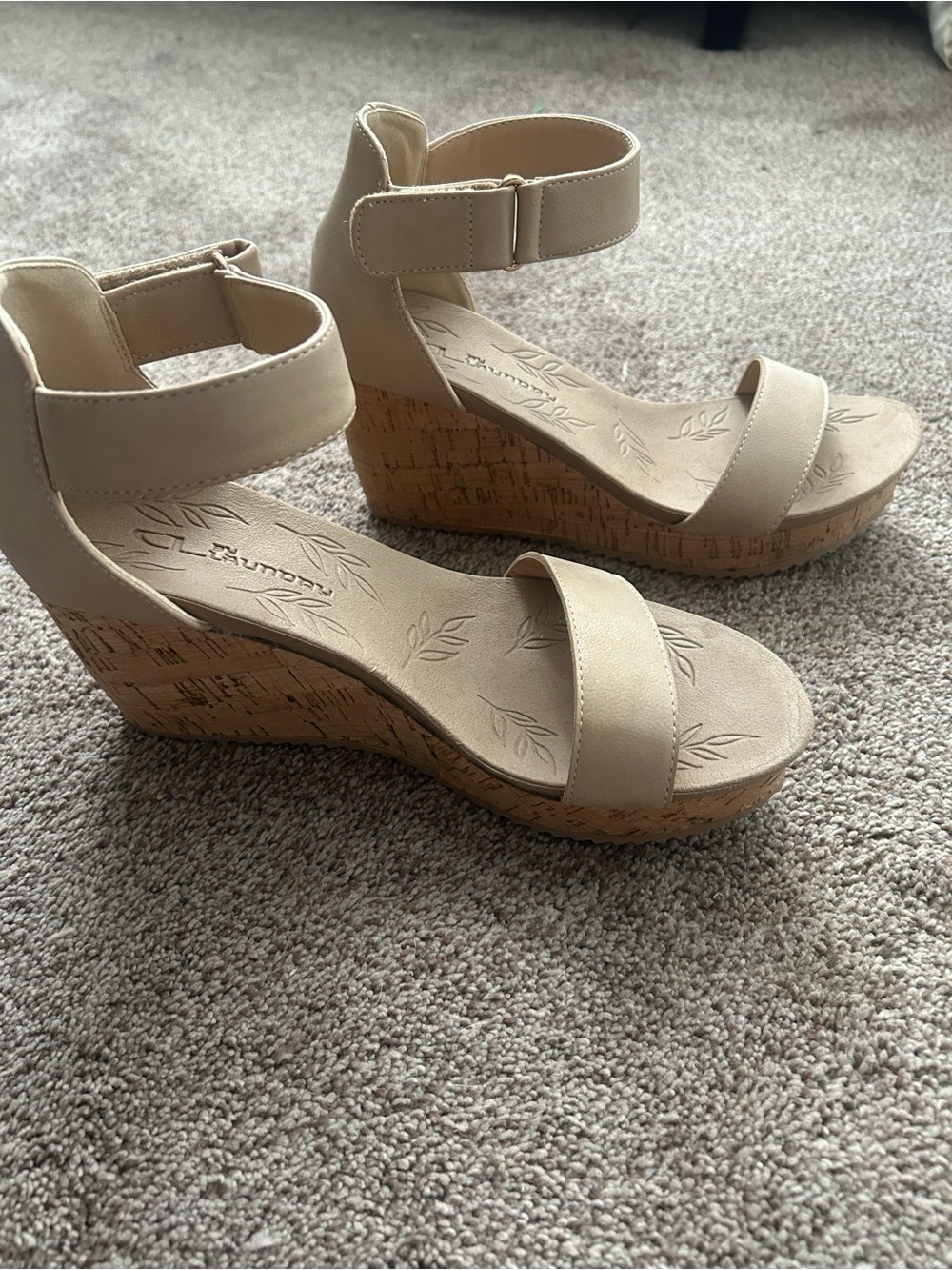 Laundry -Women's Neutral Tan Cork Wedge Sandals - Ankle Strap -New without box